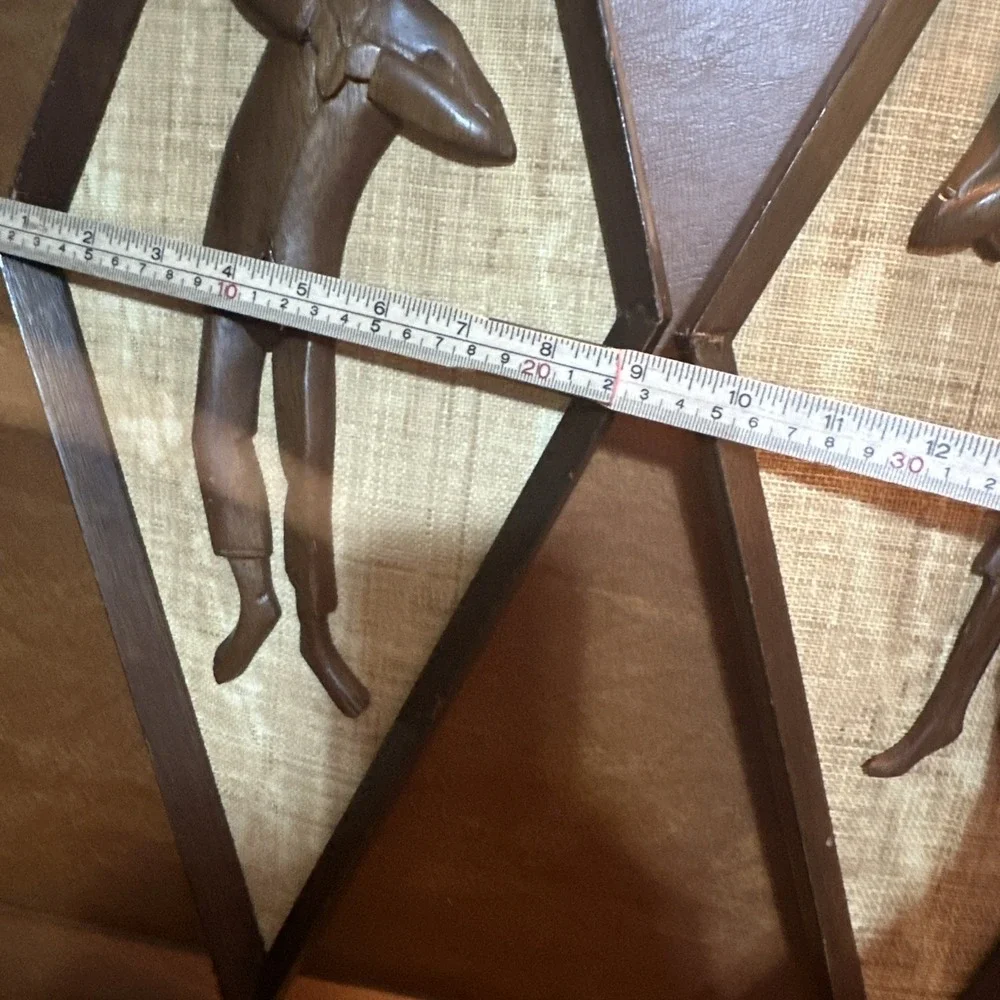 Vintage Mid Century Style Carved Wall Art Burlap Teak Wood 24